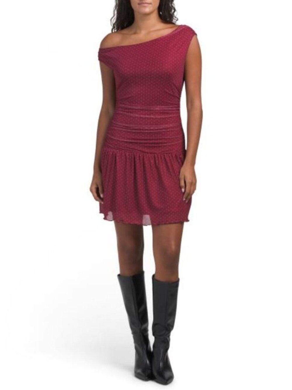 TASH & SOPHIE Made In Usa Asymmetrical Ruched Waist Mini Dress